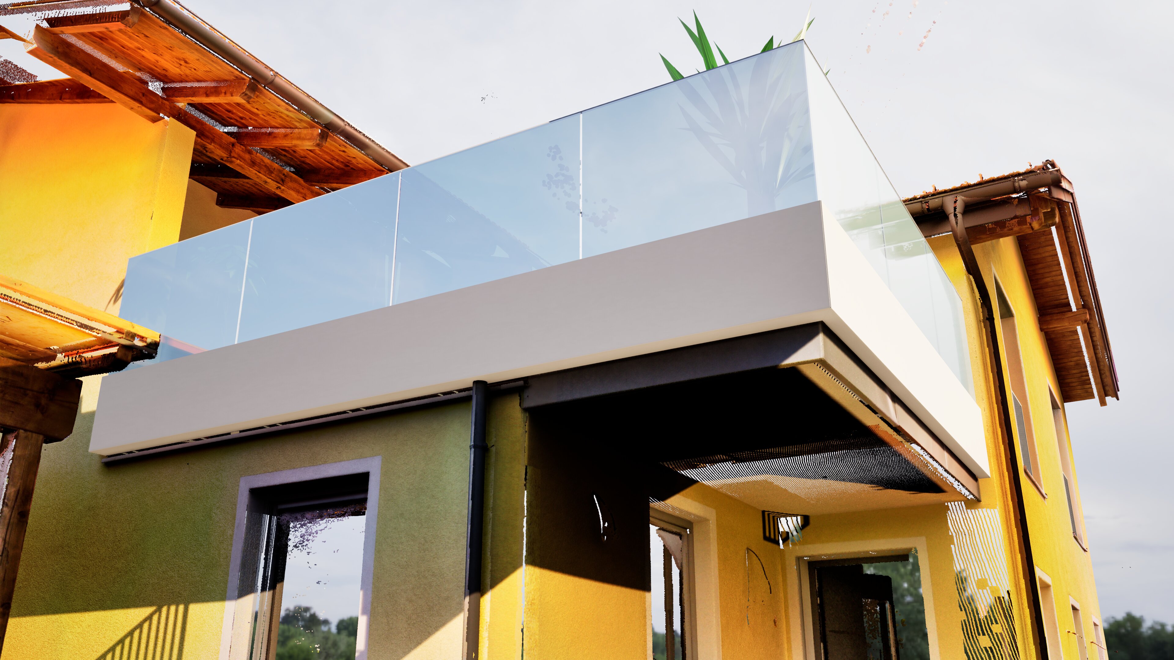 3D Rendering Balkongeländer Nurglas