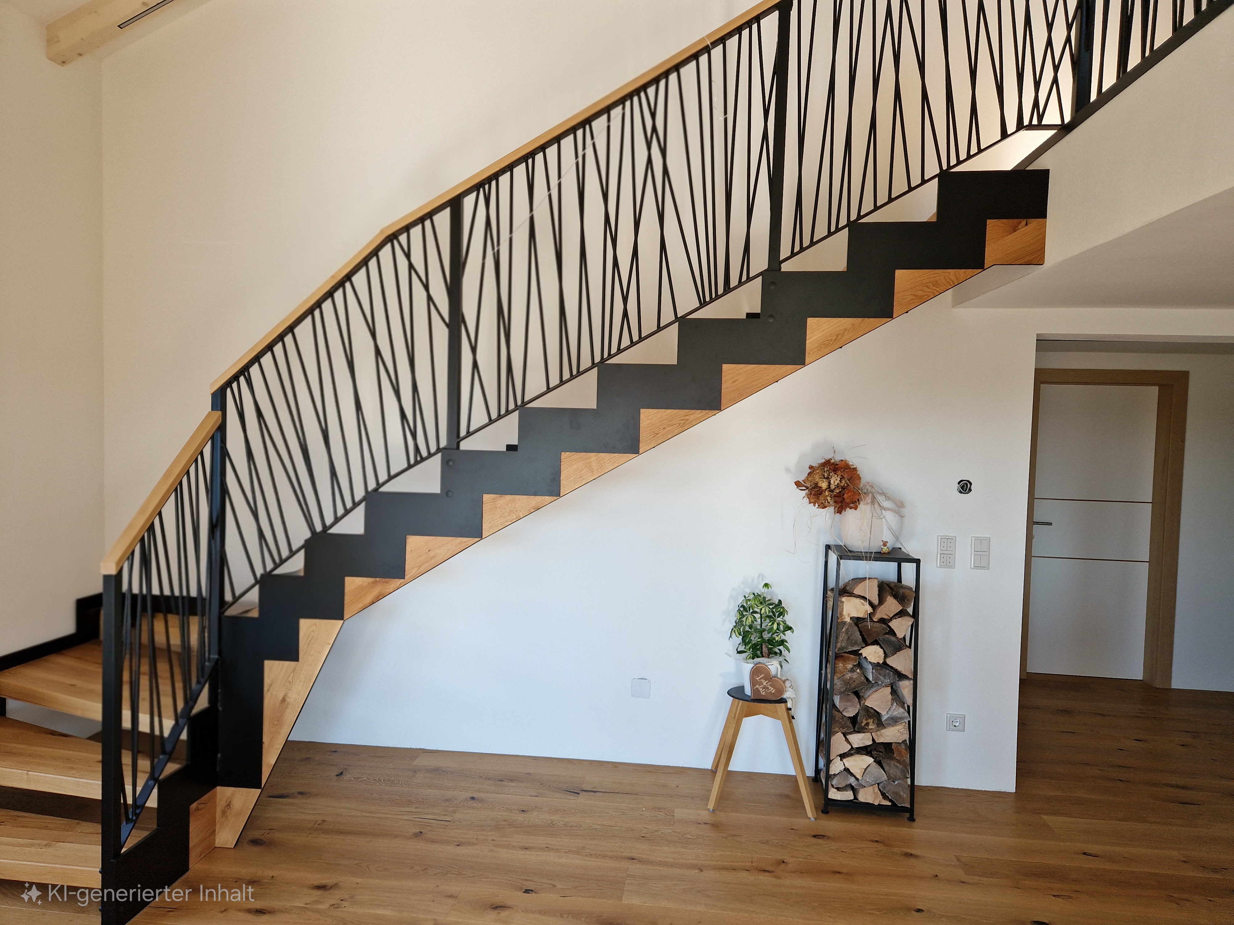 Innentreppe mit Mikadogeländer