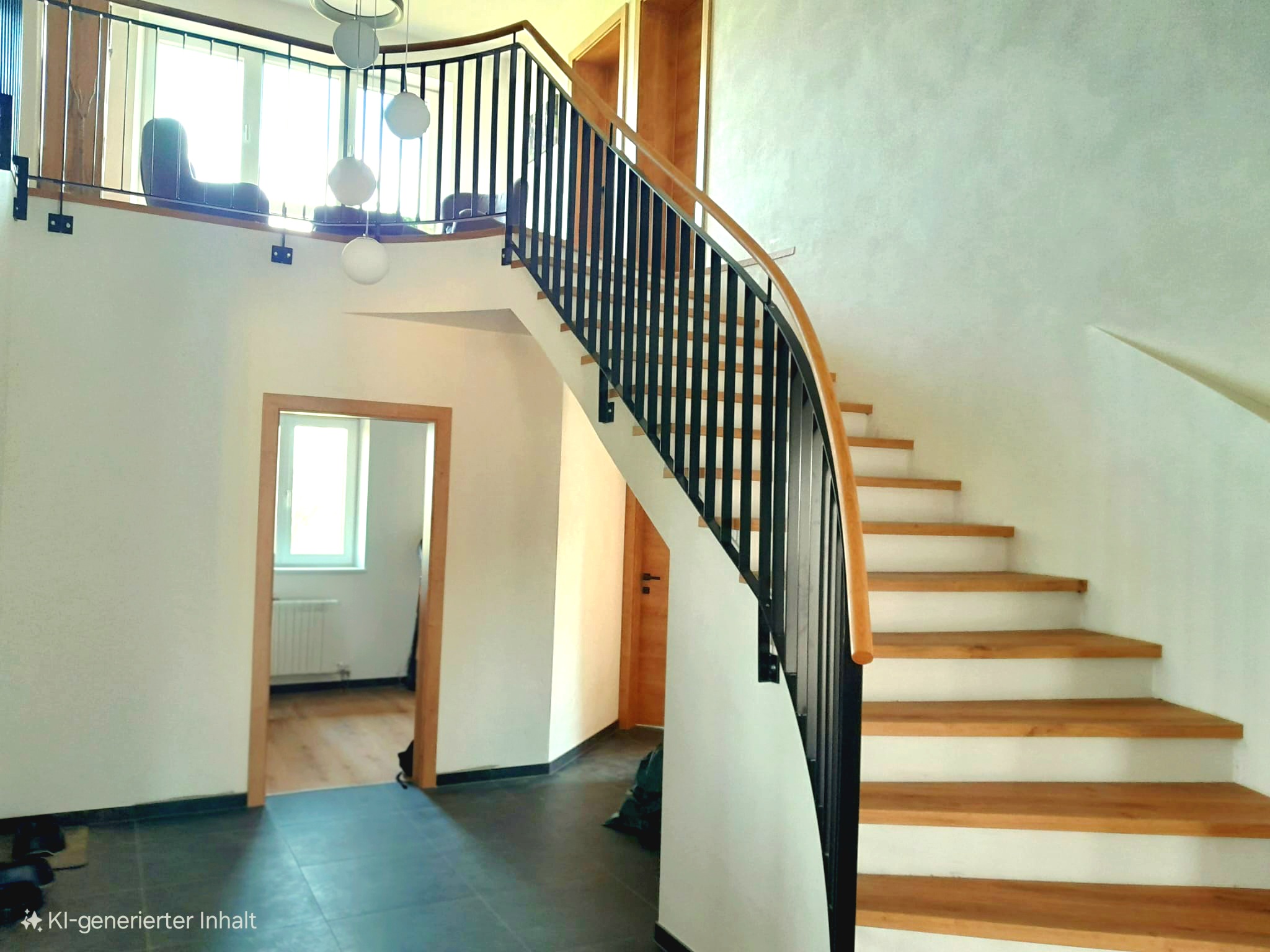 Stabgel&auml;nder mit geschwungenen Holzhandlauf